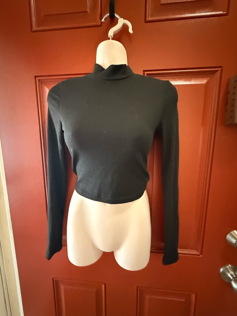 SHEIN Ribbed Long Sleeve Mock Neck Crop Top- XS, Black